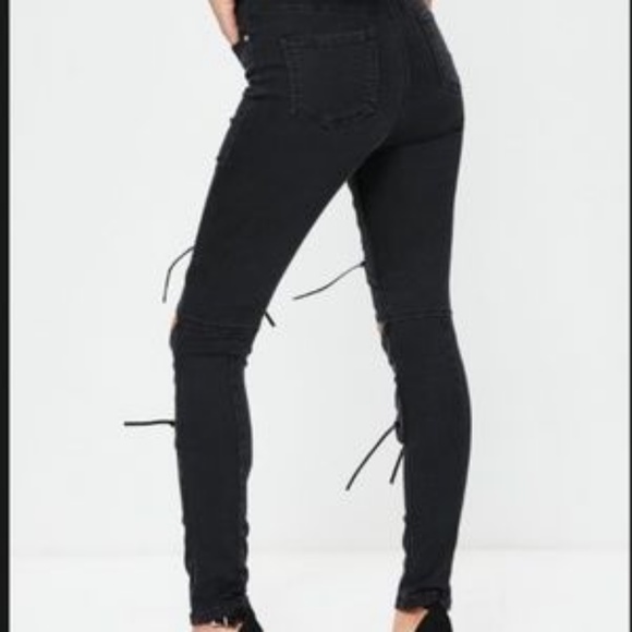 Women's NEW Missguided Black Corset Saddle Cowboy High Waist Jeans, SZ: 4 - NWT - Picture 2 of 3
